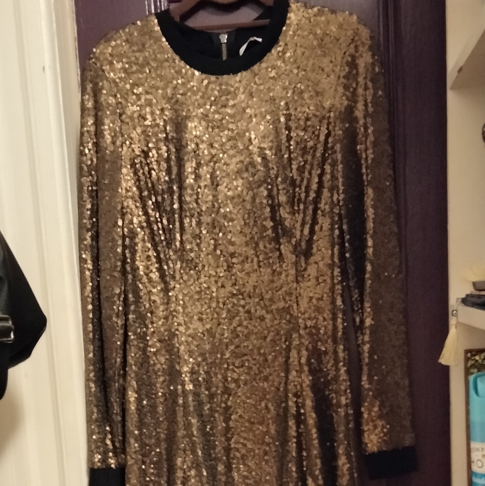 RACHEL Rachel Roy Copper Sequin Long Sleeve dress